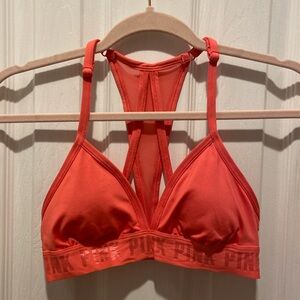 VS PINK SPORT Ultimate Triangle Racerback Poppy‎ Pink Sports Bra